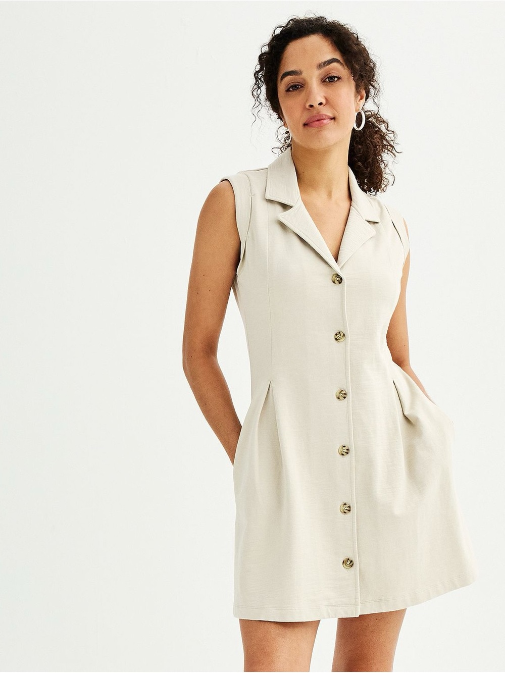Grey State New Sleeveless Button-Front Utility Dress in Light Cream | XS